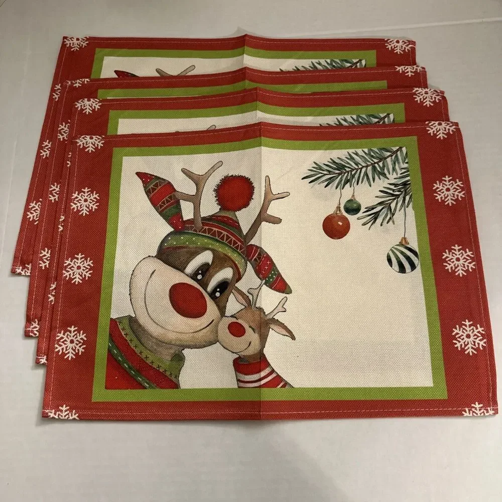 Christmas Place Mat‎ Set of 4, Reindeer Red Nose